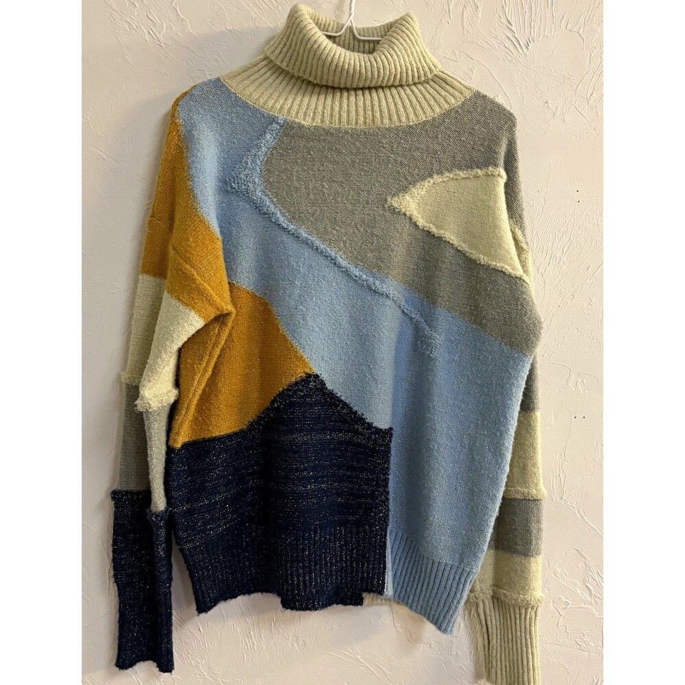FRNCH Womens S/M Multicolor Colorblock Knit Turtleneck Long Sleeve Pullover